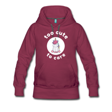 Load image into Gallery viewer, MYSTICAL Unicorn Too Cute to Care Women’s Premium Hoodie - burgundy